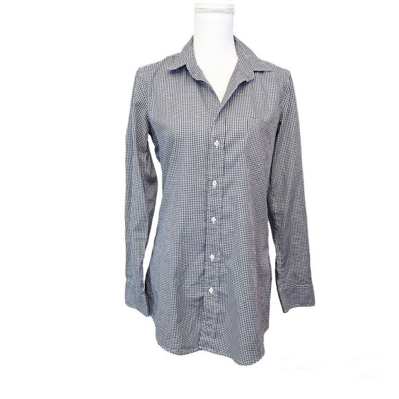 Frank & Eileen Womens Long Sleeve Button Up Shirt Size Small Navy Gingham Long - Picture 1 of 7